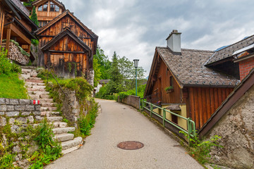 Architecture of Hallstatt village in Alps, Austria
