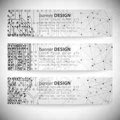 Set of horizontal banners. Molecule structure, gray background