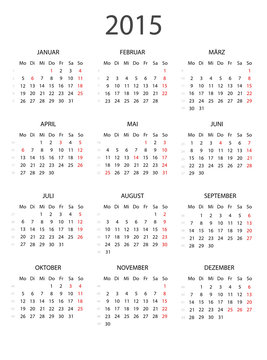 Kalender 2015 ohne Feiertage