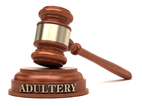 Adultery text on sound block & gavel