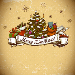 New Year Greeting Card with Christmas tree