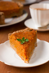 Traditional American pumpkin pie for Thanksgiving day