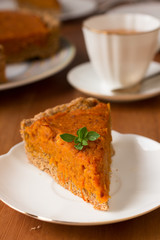 Traditional American pumpkin pie for Thanksgiving day