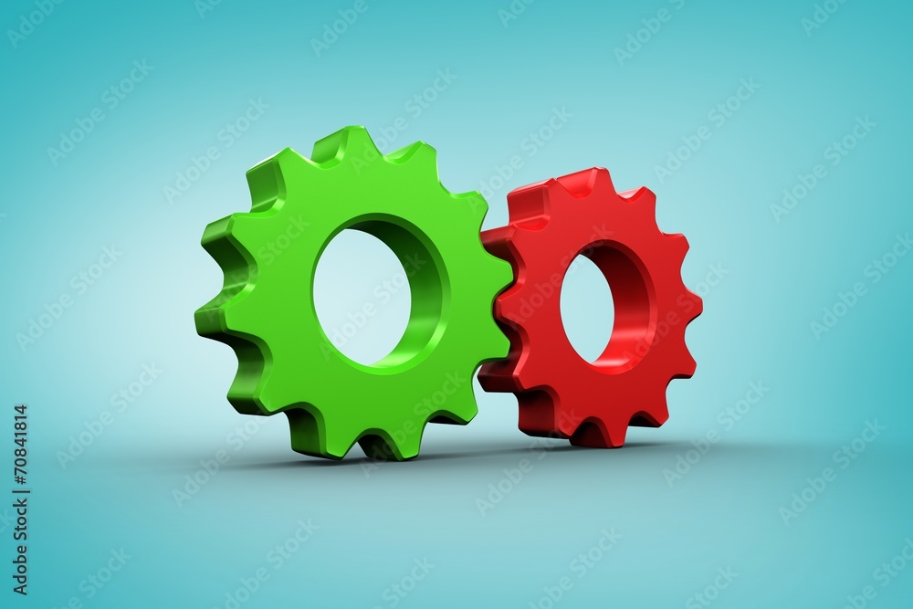 Poster composite image of red and green cog and wheel