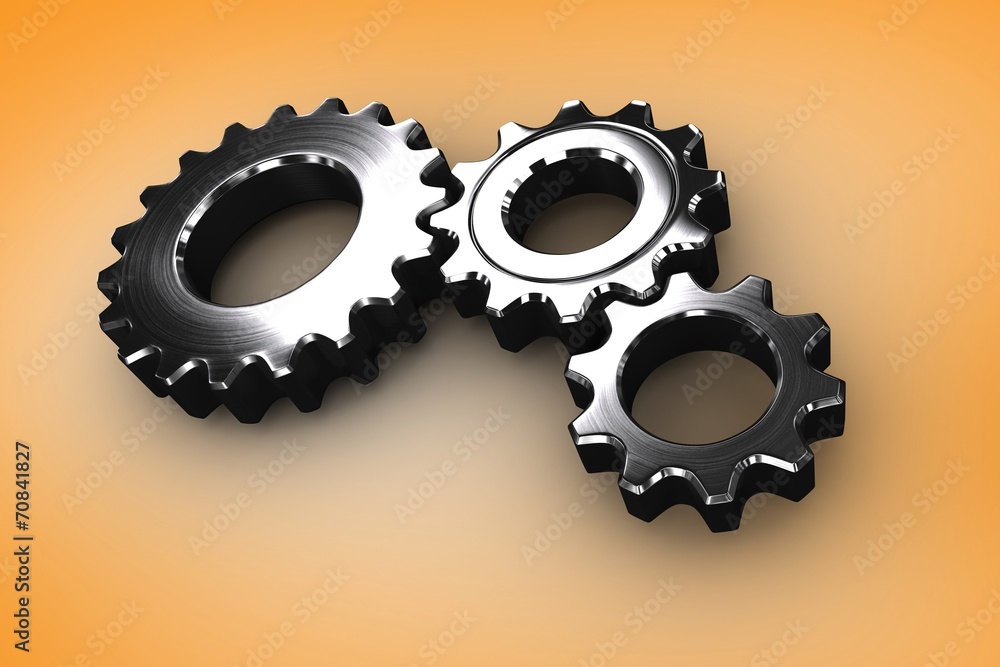 Poster composite image of metal cogs and wheels connecting