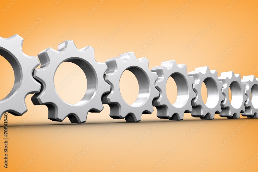 Poster Composite image of white cogs and wheels connecting