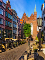 Fototapeta premium Mary's Street with the Basilica in Gdansk, Poland.