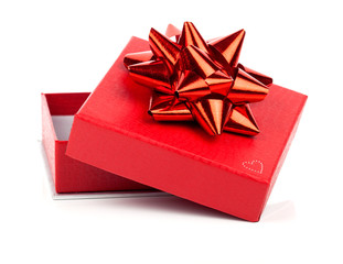 red gift box with bow on white background