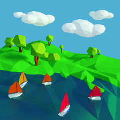 Viele kleine Segelschiffe auf dem See