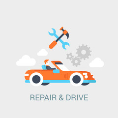 Car repair service concept flat icon sportcar