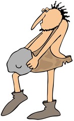 Caveman carrying a boulder