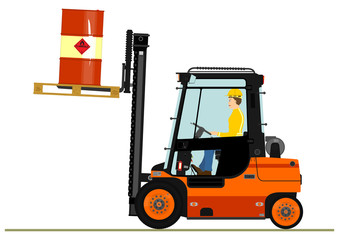 Forklift with a pallet of barrel.