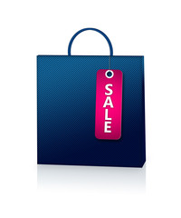 blue shopping bag and discount card isolated over white