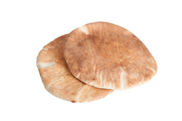 Two pitas bread isolated on white background