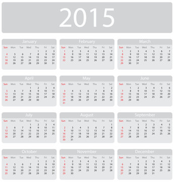 Minimalistic 2015 calendar - week starts with sunday