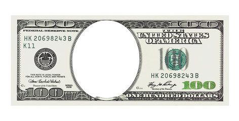 A hundred dollars bill with no face, clipping path - obrazy, fototapety, plakaty
