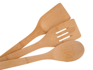 Natural bamboo wood cooking utensils - spoon, spatula, fish slic