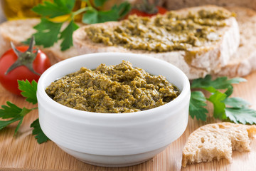pesto sauce and ciabatta
