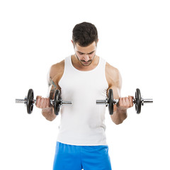 Athletic man lifting weights