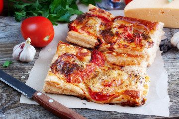 pizza with tomato and cheese