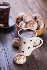 Cup of aromatic coffee  and cookies