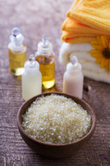 Spa and wellness setting with natural salt,