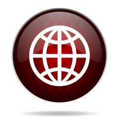 earth red glossy web icon on white background.