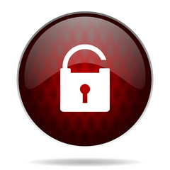 padlock red glossy web icon on white background.