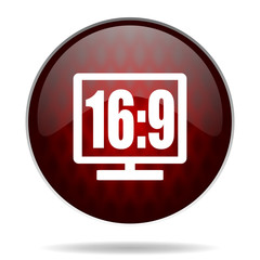 16 9 display red glossy web icon on white background.