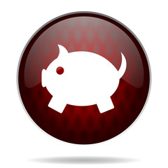 piggy bank red glossy web icon on white background.