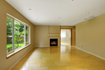 Fototapeta premium Empty living room with shiny marble tile floor