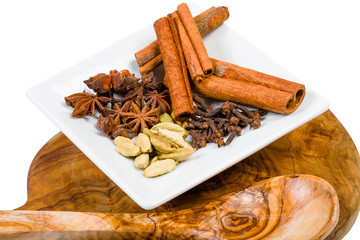Cinnamon, cloves, cardamom, anise
