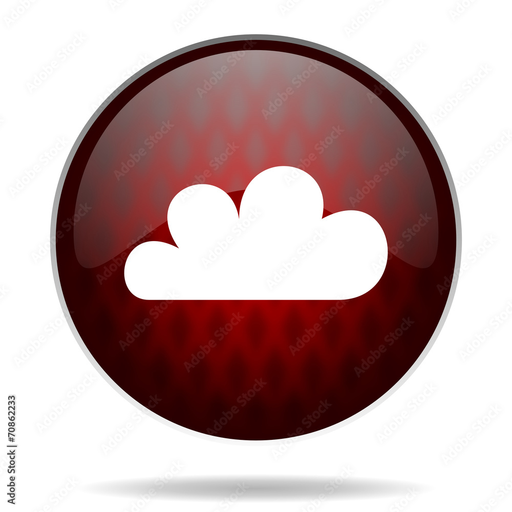 Poster cloud red glossy web icon on white background.