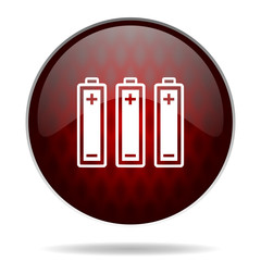 battery red glossy web icon on white background.