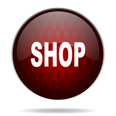 shop red glossy web icon on white background.