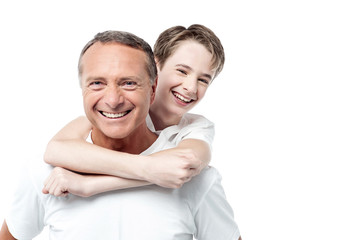 Obraz premium Happy father and son isolated over white