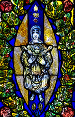 Fototapeta na wymiar Mother and child is stained glass