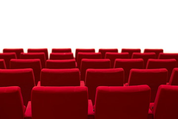 Red and empty theater seats isolated