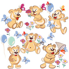 Collection of vector hand drawn cartoon bears for childish desig