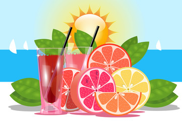 Summer cocktail and fresh oranges