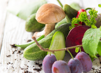 Healthy organic vegetable on wooden table