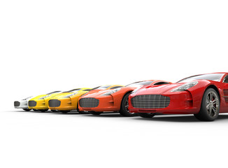 Warm colored cars on white background