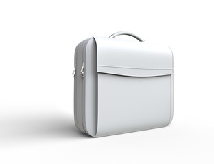 White leather business briefcase on white background