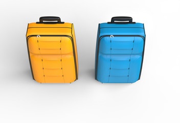 Blue and orange travel baggage suitcases top view