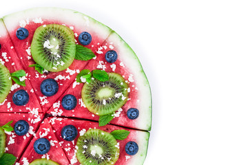 Obraz na płótnie Canvas Watermelon pizza on white