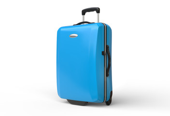 Blue polycarbonate travel baggage suitcase on white background