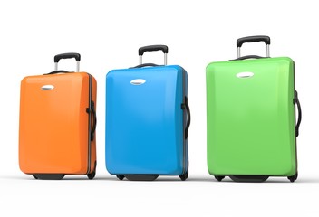 Brightly colored polycarbonate travel baggage suitcases