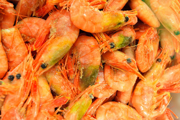 Shrimps fish market (Fisketorget) in Bergen, Norway