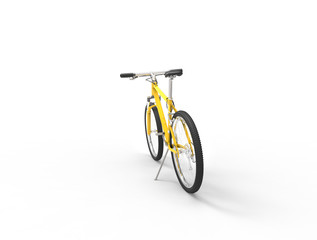 Fototapeta na wymiar Yellow mountain bike on white background - back view