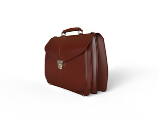 Brown briefcase on white background
